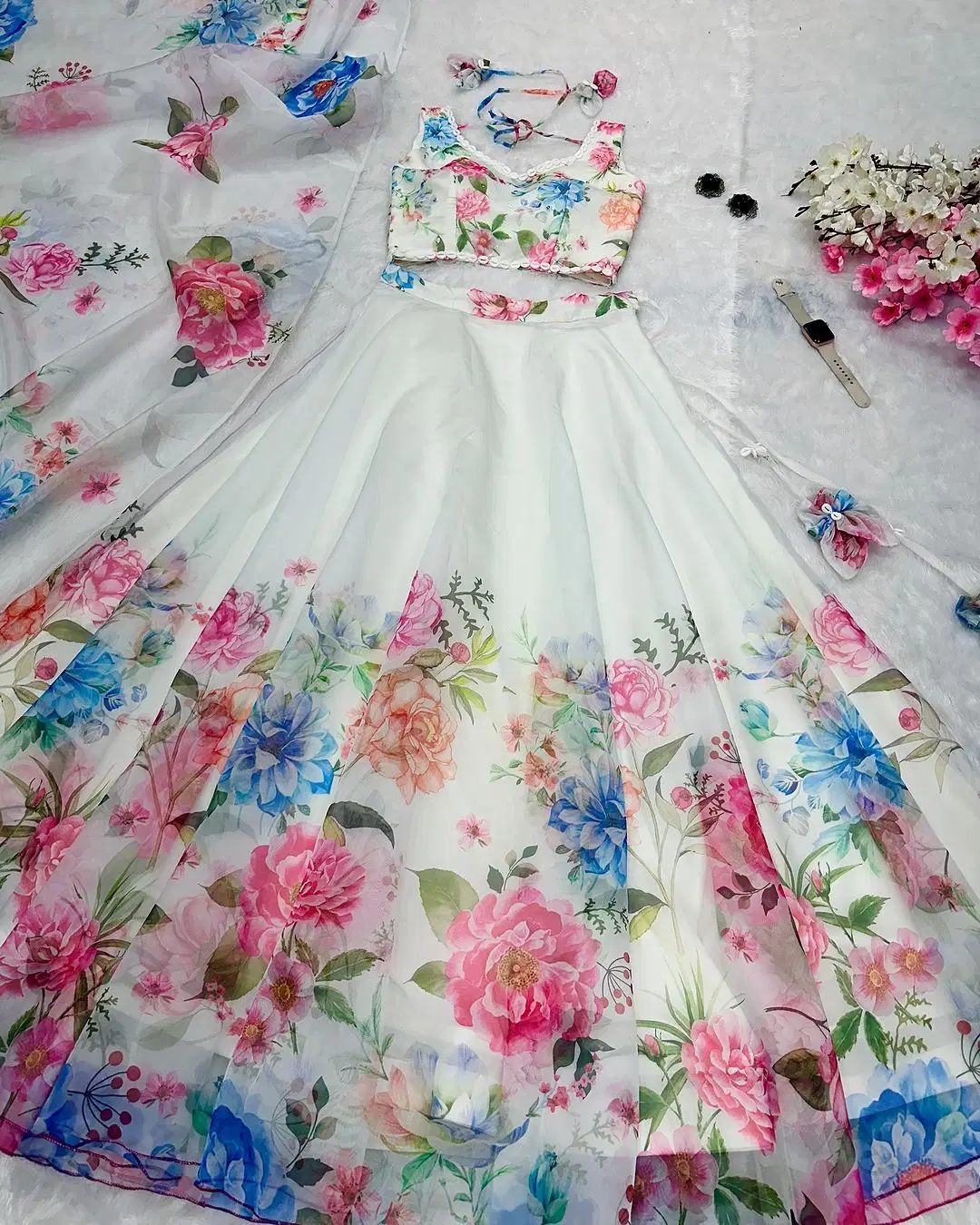 PuriMaa-White-Organza-Circular-Semi-SDL323468577-1-6aa4b PuriMaa White Organza Circular Semi Stitched Lehenga - Image 1