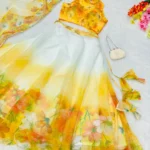 PuriMaa Yellow Organza Circular Semi Stitched Lehenga