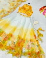 PuriMaa Yellow Organza Circular Semi Stitched Lehenga