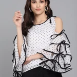 Raabta Fashion Women's Georgette Regular Top ( White )