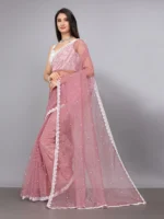 SIMRISH Net Embellished Saree With Unstitched Blouse Piece ( Pink ) - Image 2
