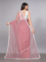 SIMRISH Net Embellished Saree With Unstitched Blouse Piece ( Pink ) - Image 3