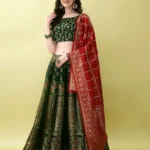 SWAMI STUDIO Women Jacquard A-line Semi Stitched Lehenga Choli ( Green )