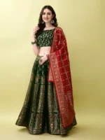 SWAMI STUDIO Women Jacquard A-line Semi Stitched Lehenga Choli ( Green )
