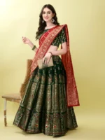 SWAMI STUDIO Women Jacquard A-line Semi Stitched Lehenga Choli ( Green ) - Image 3