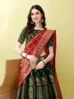 SWAMI STUDIO Women Jacquard A-line Semi Stitched Lehenga Choli ( Green ) - Image 4