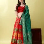 SWAMI STUDIO Women Jacquard A-line Semi Stitched Lehenga Choli ( Red )