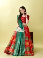 SWAMI STUDIO Women Jacquard A-line Semi Stitched Lehenga Choli ( Red ) - Image 3