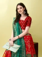 SWAMI STUDIO Women Jacquard A-line Semi Stitched Lehenga Choli ( Red ) - Image 4