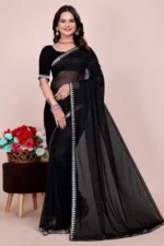 Saadhvi Lycra Embellished Saree With Unstitched Blouse Piece ( Black )
