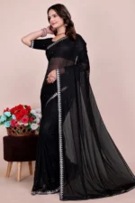 Saadhvi Lycra Embellished Saree With Unstitched Blouse Piece ( Black ) - Image 2