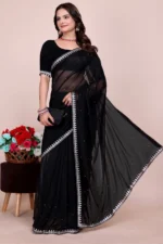 Saadhvi Lycra Embellished Saree With Unstitched Blouse Piece ( Black ) - Image 4