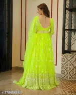 Sahaj Creation Green Net Chaniya Choli Semi Stitched Lehenga Single - Image 3