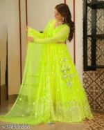 Sahaj Creation Green Net Chaniya Choli Semi Stitched Lehenga Single - Image 4