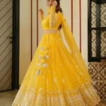 Sahaj Creation Yellow Net Chaniya Choli Semi Stitched Lehenga Single