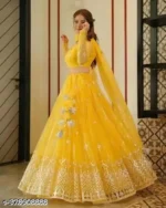 Sahaj Creation Yellow Net Chaniya Choli Semi Stitched Lehenga Single