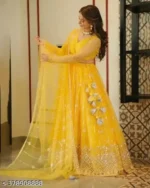 Sahaj Creation Yellow Net Chaniya Choli Semi Stitched Lehenga Single - Image 4