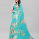 Samah Georgette Printed Saree With Unstitched Blouse Piece ( SkyBlue )