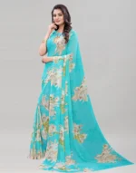 Samah Georgette Printed Saree With Unstitched Blouse Piece ( SkyBlue )