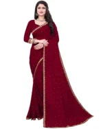 Suntex Lycra Embellished Chanderi saree With Unstitched Blouse Piece ( Maroon )