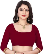 Suntex Lycra Embellished Chanderi saree With Unstitched Blouse Piece ( Maroon ) - Image 4