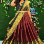 Trijal Fab Maroon Jacquard Circular Semi Stitched Lehenga