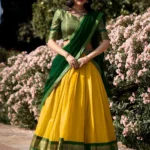 Trijal Fab Yellow Kanchipuram Circular Semi Stitched Lehenga Single