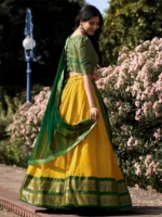 Trijal Fab Yellow Kanchipuram Circular Semi Stitched Lehenga Single - Image 2