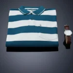 UNIBERRY Men Cotton Blend Regular Fit Striped Polo T Shirt ( Teal Blue )