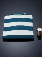 UNIBERRY Men Cotton Blend Regular Fit Striped Polo T Shirt ( Teal Blue ) - Image 2