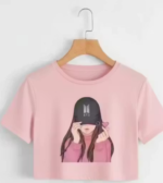 Latest Trending Women’s Pink Printed Crop Top – Cotton Blend Half Sleeve Stylish Casual T-Shirt