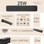 V WORTEX TOP BAR 25 W Bluetooth Speaker Bluetooth v5.0 with USB,SD card Slot,Aux Playback Time 5 hrs Black - Image 2