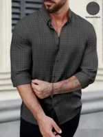 VELLOSTA Poly Cotton Regular Fit Checks Full Sleeves Men's Casual Shirt - Black ( Pack of 1 ) - Image 3