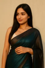 VRAGI Lycra Solid Regular Saree With Unstitched Blouse Piece ( Green ) - Image 4