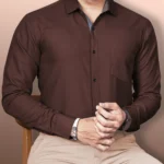 VTEXX Cotton Blend Regular Fit Solids Full Sleeves Men's Casual Shirt - Brown ( Pack of 1 )