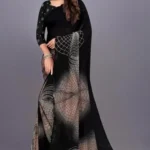Vibhagyaa Georgette Printed Saree With Unstitched Blouse Piece ( Black )
