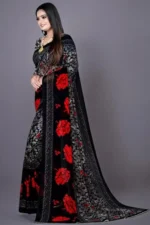 Vibhagyaa Georgette Printed Saree With Unstitched Blouse Piece ( Black )