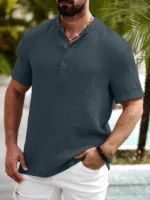 WEBRIC Dark Grey Cotton Blend Men's Shirt Style Kurta ( Pack of 1 ) (Copy) - Image 3