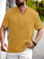 WEBRIC Mustard Cotton Blend Men's Shirt Style Kurta ( Pack of 1 )