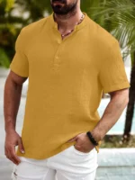 WEBRIC Mustard Cotton Blend Men's Shirt Style Kurta ( Pack of 1 ) - Image 3