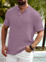 WEBRIC Pink Cotton Blend Men's Shirt Style Kurta ( Pack of 1 ) - Image 3