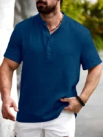 WEBRIC Teal Cotton Blend Men's Shirt Style Kurta ( Pack of 1 ) - Image 5