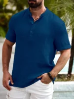 WEBRIC Teal Cotton Blend Men's Shirt Style Kurta ( Pack of 1 ) - Image 3