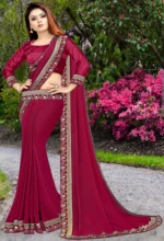 WXW Fashion Lycra Embroidered Regular Saree With Unstitched Blouse Piece ( Pink )