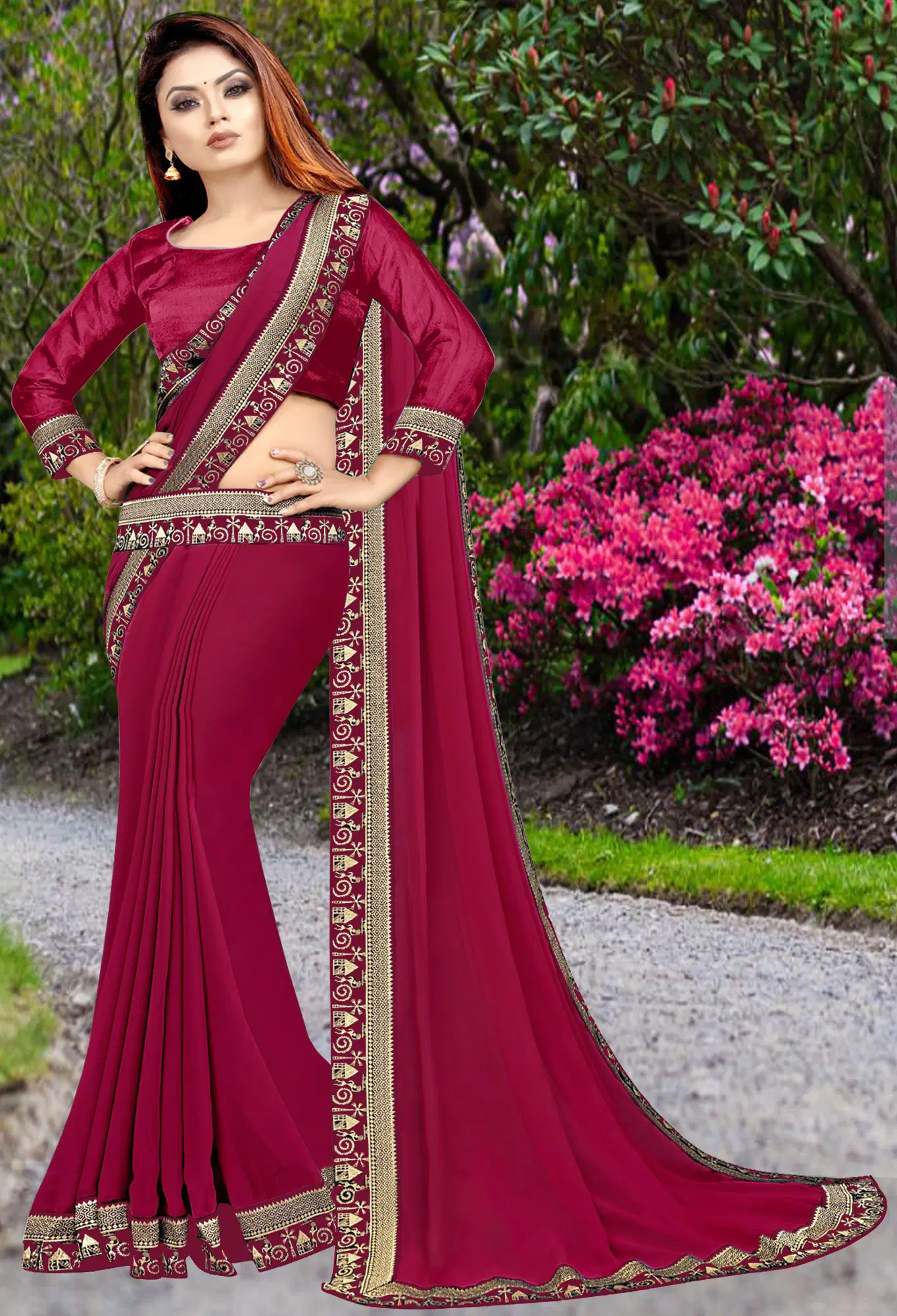 WXW-Fashion-Lycra-Embroidered-Regular-SDL680565777-1-703a5 WXW Fashion Lycra Embroidered Regular Saree With Unstitched Blouse Piece ( Pink ) - Image 1