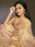 Winklecart Tissue Embellished Banarasi Saree Without Blouse Piece ( Beige )