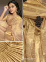 Winklecart Tissue Embellished Banarasi Saree Without Blouse Piece ( Beige ) - Image 2