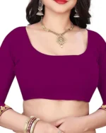 YUGAVEERAA Lycra Solid Regular Saree With Unstitched Blouse Piece ( Purple ) - Image 2