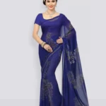 Yashika Georgette Printed Saree With Unstitched Blouse Piece ( Blue )