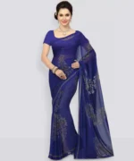 Yashika Georgette Printed Saree With Unstitched Blouse Piece ( Blue )